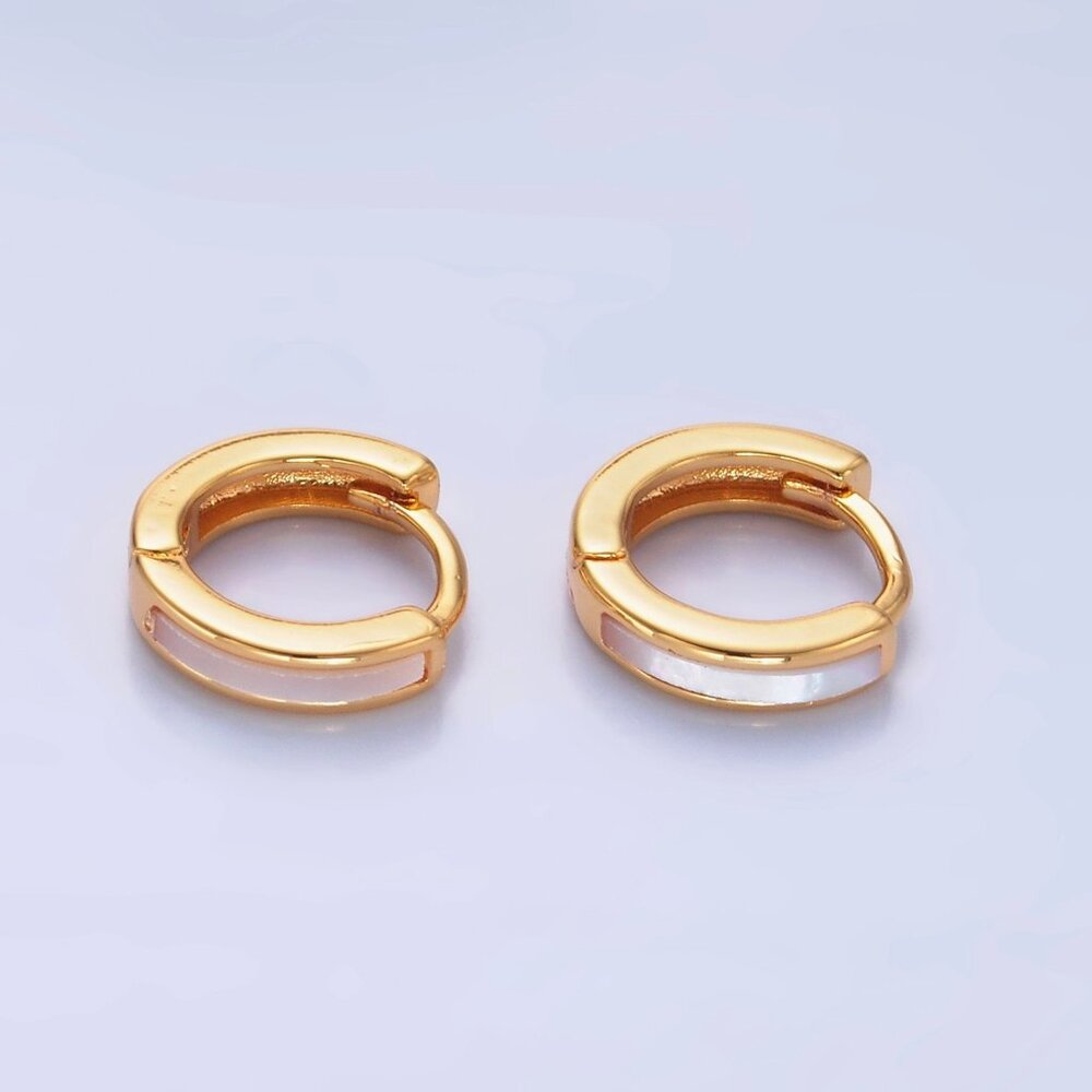 16K Gold Filled Shell Pearl Cartilage Huggies Hoops Earring, Minimalist Hoops